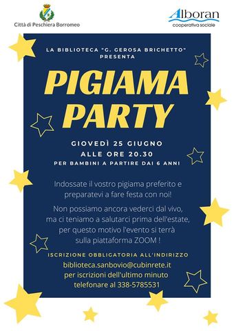 25 giugno - Pigiama Party "a distanza" organizzato dalla Biblioteca Comunale